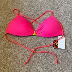 NWT Neon Pink Orange Yellow Bikini Top Size D Cup